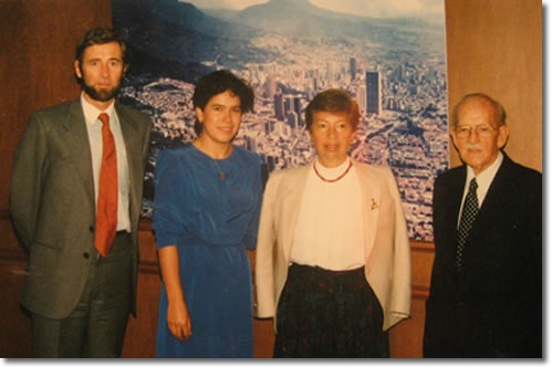 Professor Sandilands with Currie and his secretaries in his Bogota office in 1987