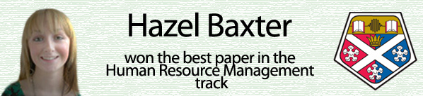 Hazel Baxter won the best paper in the Human Resource Management track