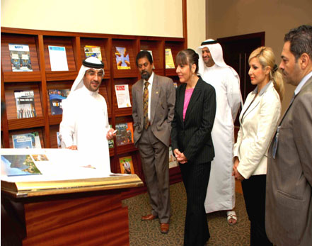 Hussain Mohamed Al Mahmoudi Director General, Sharjah Chamber of Commerce & Industry  with Ranjit Gajendra, Regional Manager, University of Strathclyde Business School,  Alison Devine, Director, British Council Dubai and  officials on a tour of the recently opened Sharjah Chamber of Commerce and Industry
